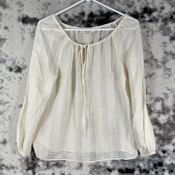 Tory Burch Blouse Womens Size Small Ivory Off The Shoulder Keyhole Neck Sheer‎ - Picture 1 of 7